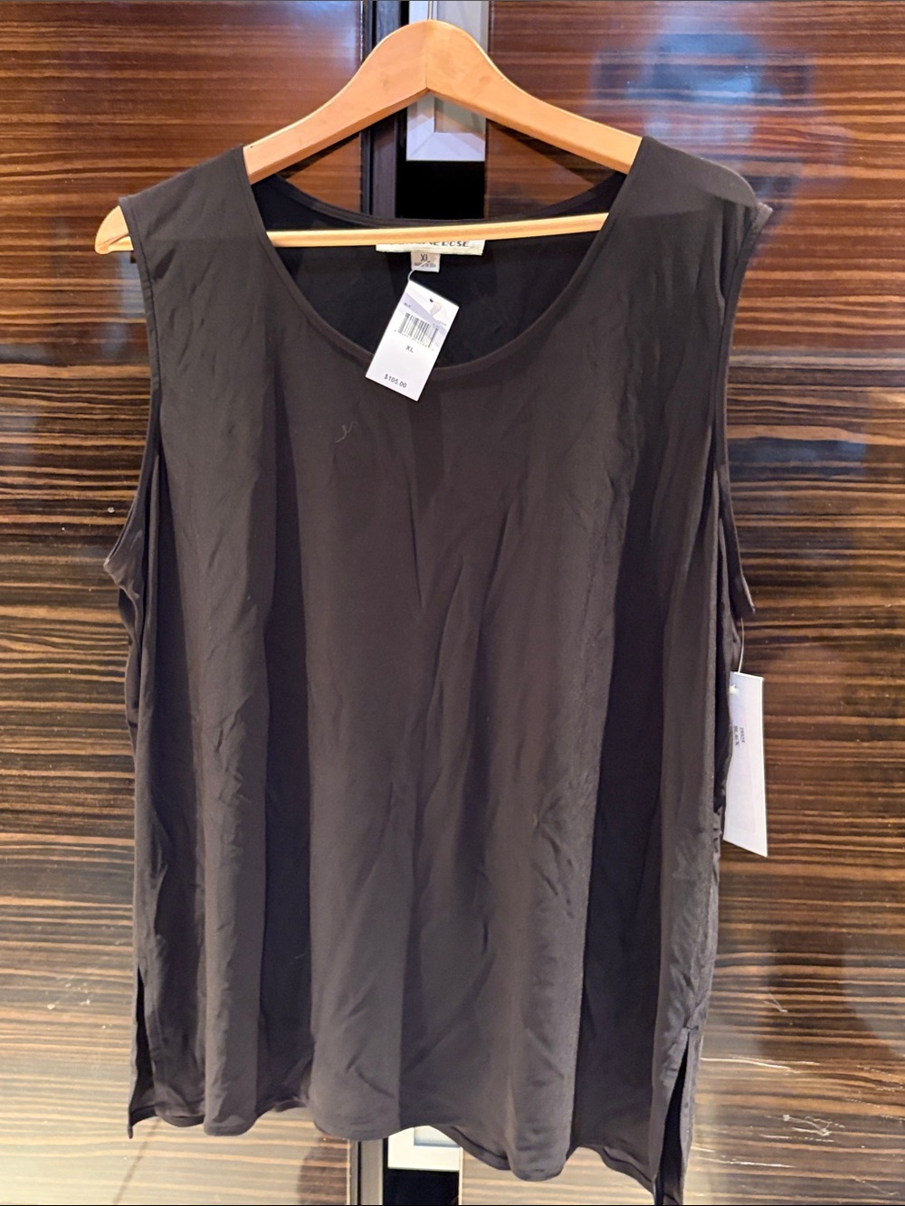 NWT Caroline Rose Black Matte Crepe Scoop Neck Tank Shell Top XL